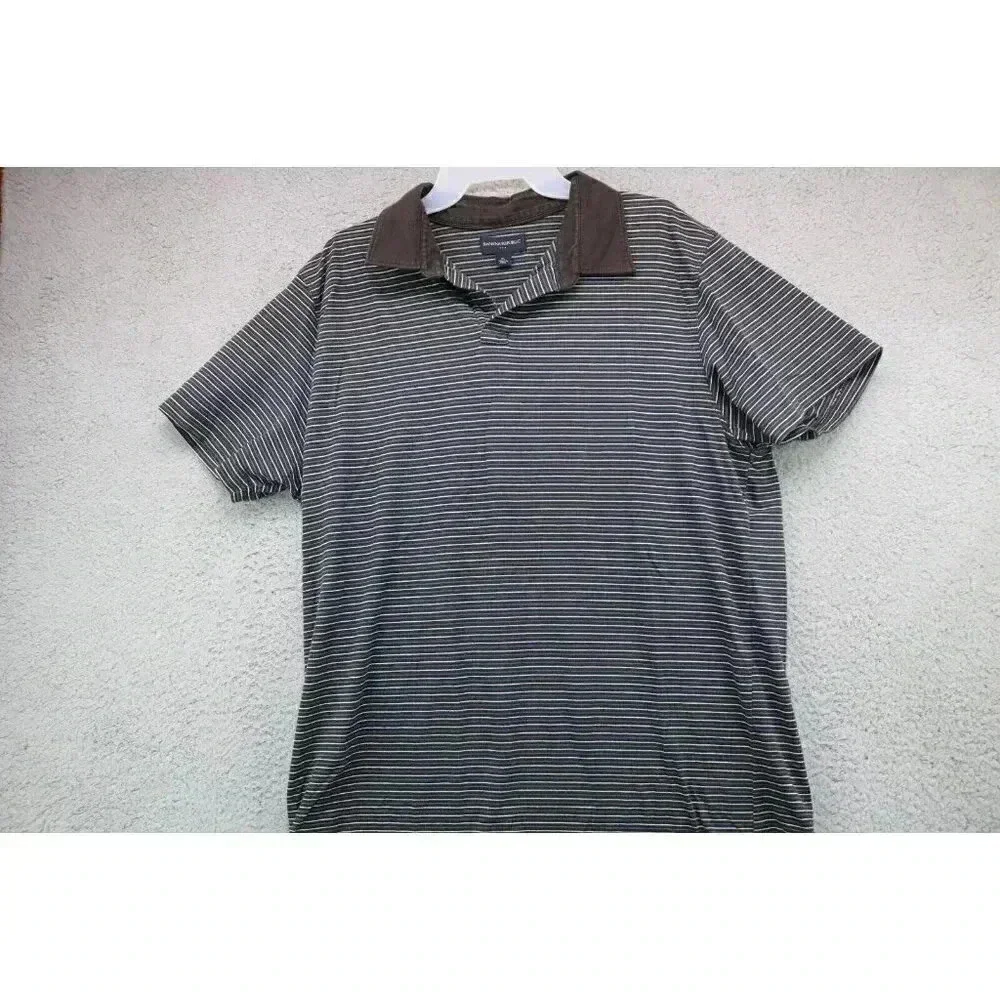 Men's Banana Republic Polo Shirt-XL-100% Cotton-Brown Striped